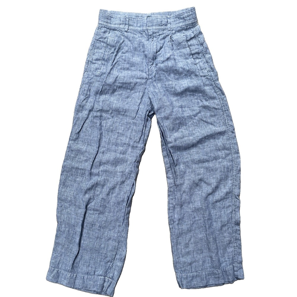 Everlane Women's Linen Pants Size 6 Blue White Stripe High Rise Pleated Wide Leg